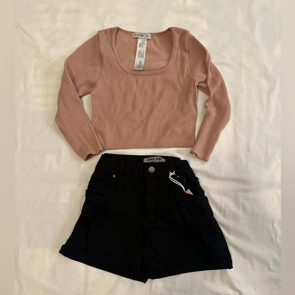 Pink Quarter Sleeve Ribbed Stretchy Crop Top Size Small / Medium